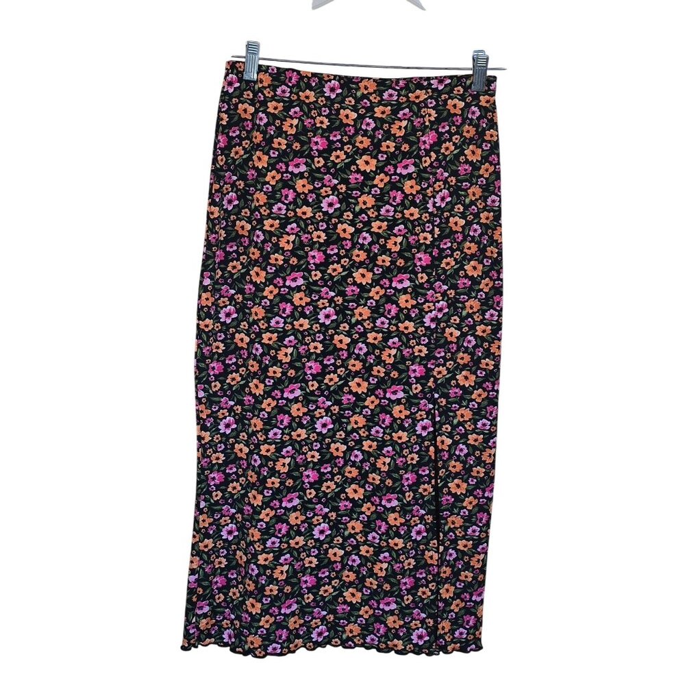 Black Floral Midi Skirt flowercore fairycore beach nautical cottagecore